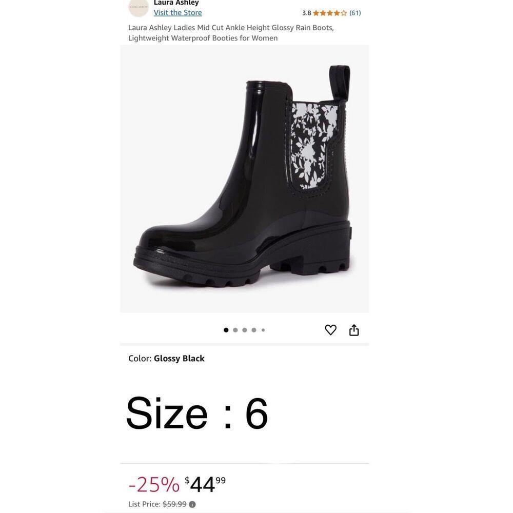 Laura Ashley Ladies Mid Cut Ankle Height Glossy Rain Boots